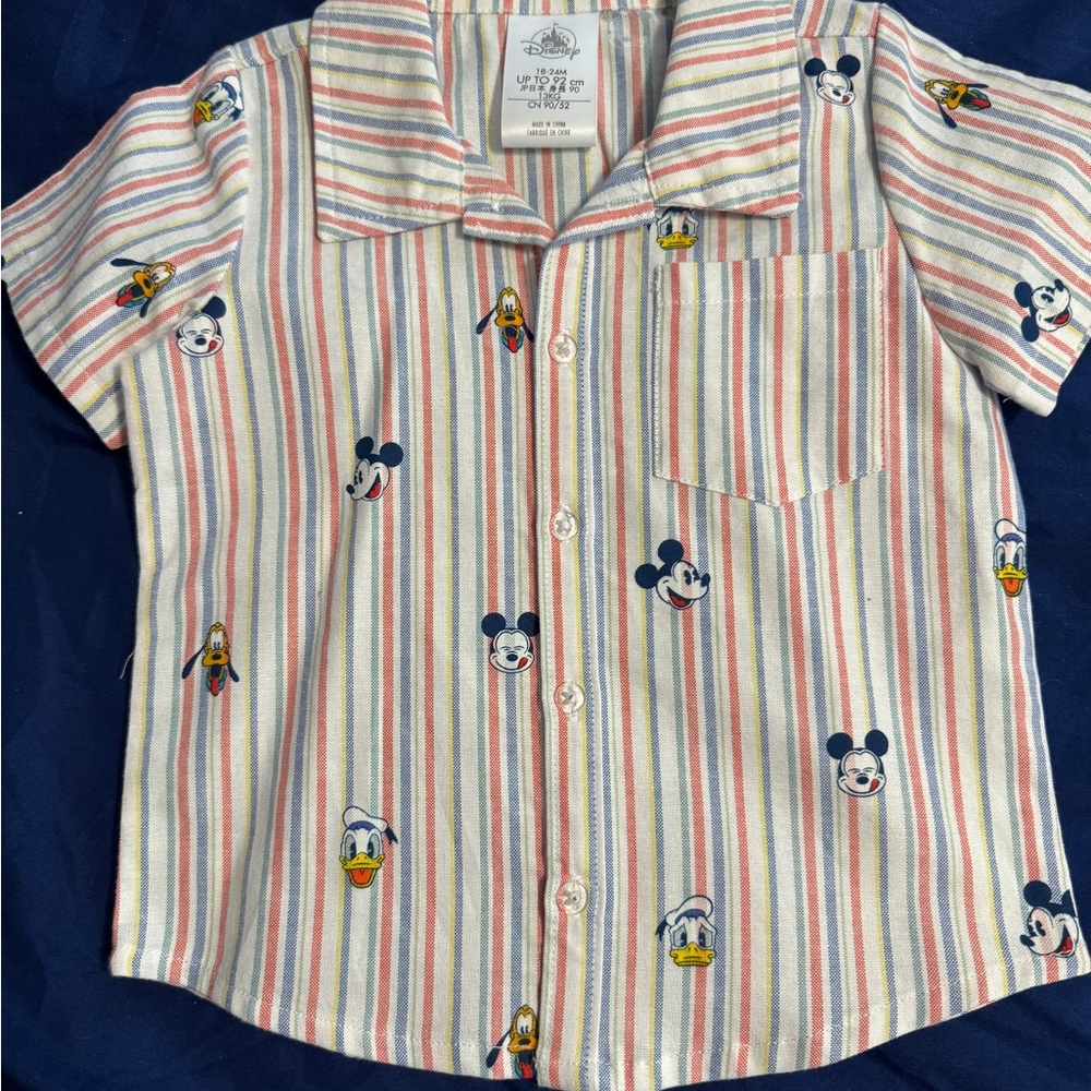Disney Kids Button Down Shirt - Red, Blue, White Stripes